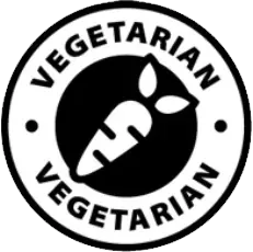 Square badge with a leaf reading vegetarian friendly