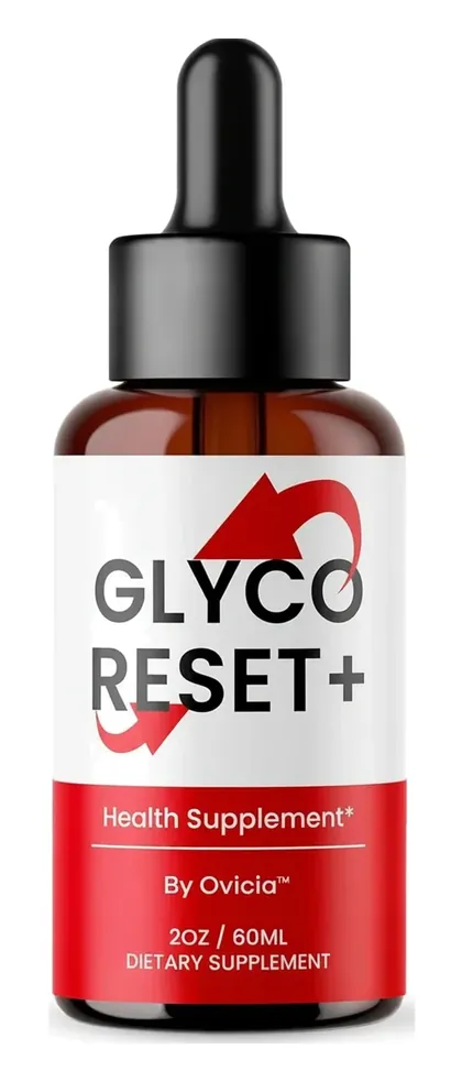 The front of one Glyco Reset+ dropper bottle, 2 oz / 60 mL